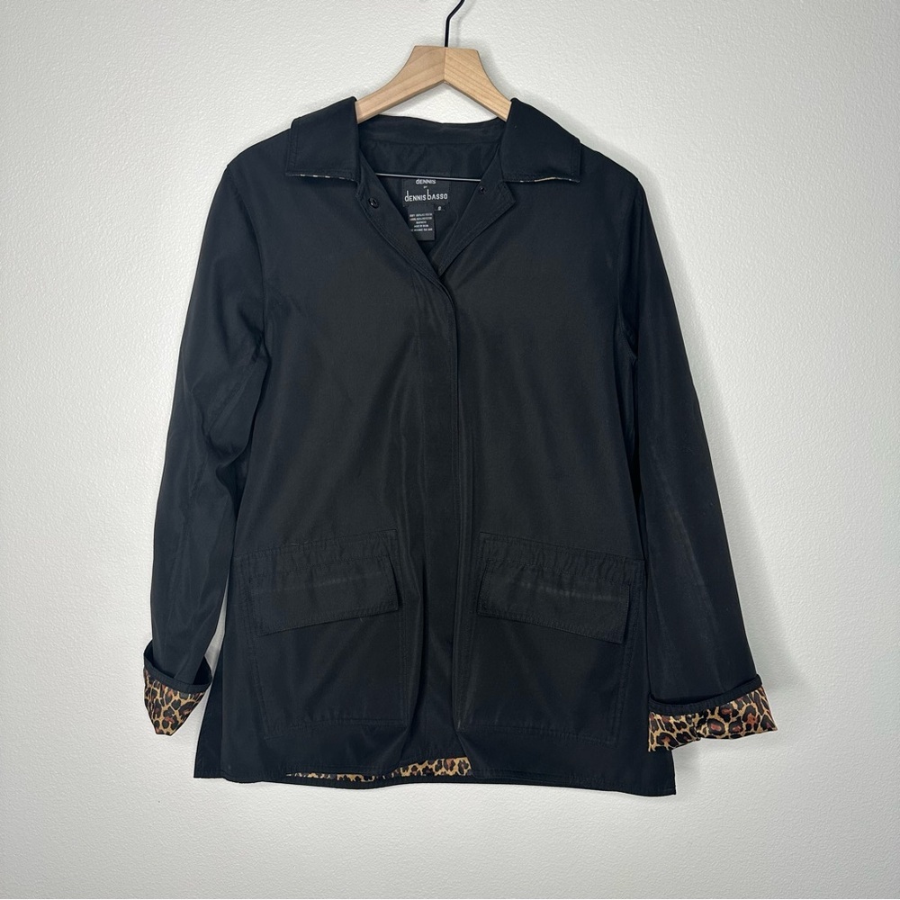 Dennis Basso Black Coat with Leopard Print Lining Sz Small